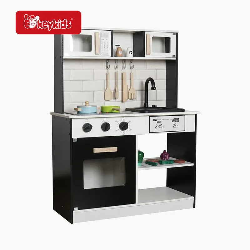 Hot Selling Kids Cooking Pretend Play Wooden Play Kitchen With Accessories W10C888