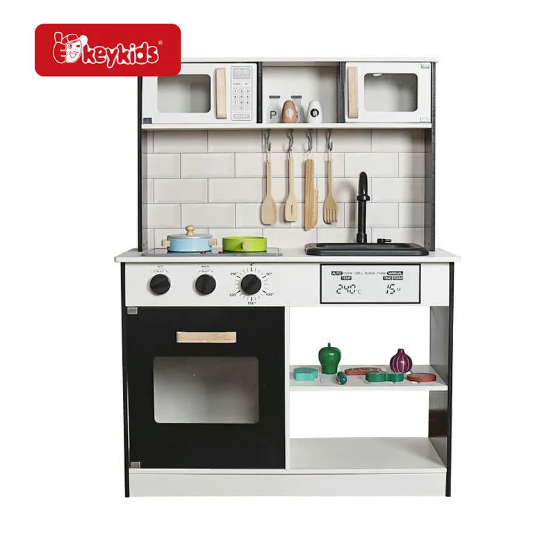 Hot Selling Kids Cooking Pretend Play Wooden Play Kitchen With Accessories W10C888